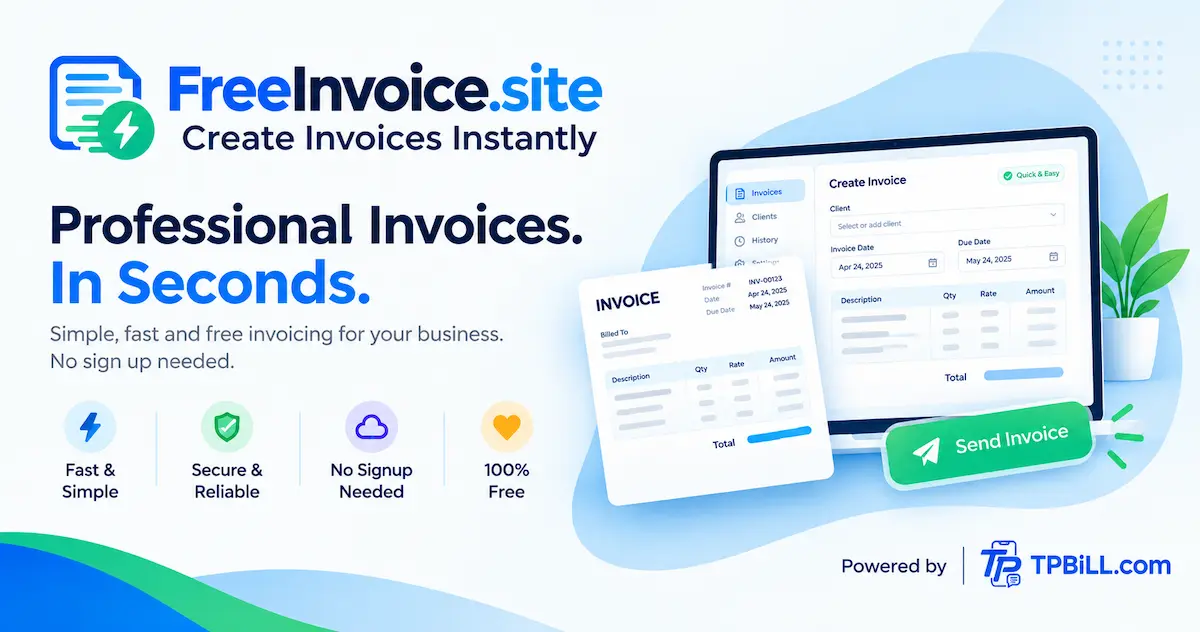 FreeInvoice.site: create a business invoice, add GST, sales tax or VAT, and download a PDF without signup or tracking.